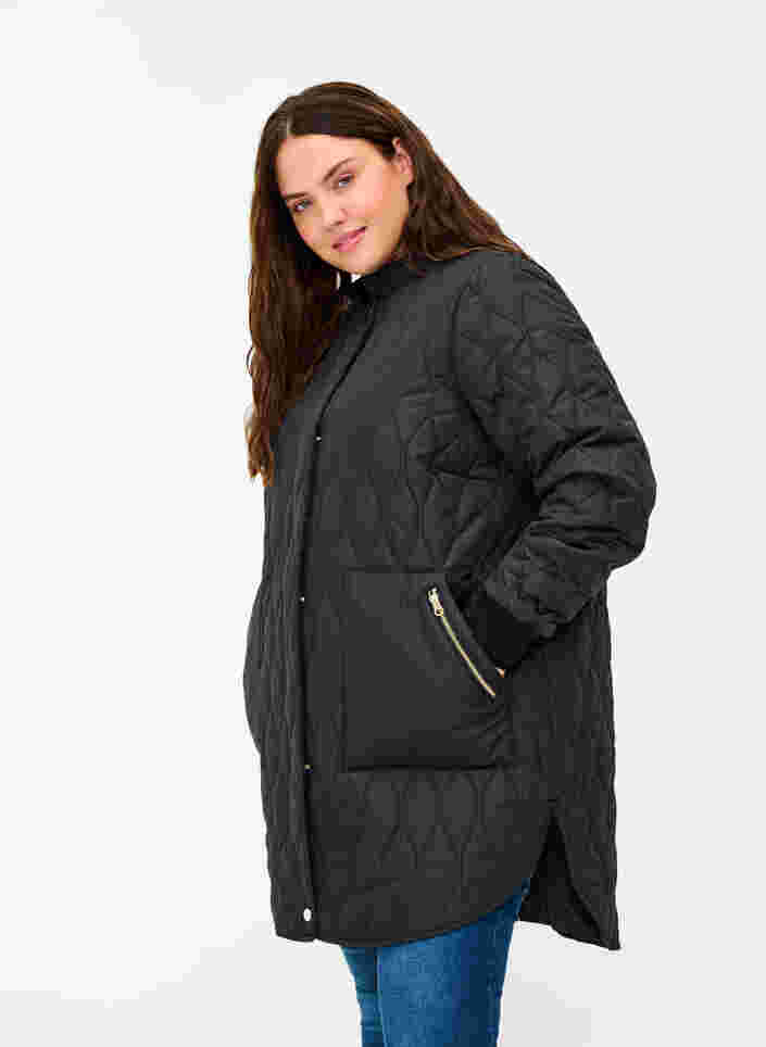 Quiltet jakke med lommer, Black, Model