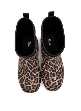 Zizzi Wide fit - Korte gummistøvler med elastisk neoprene skaft, Leopard AOP, Packshot image number 2