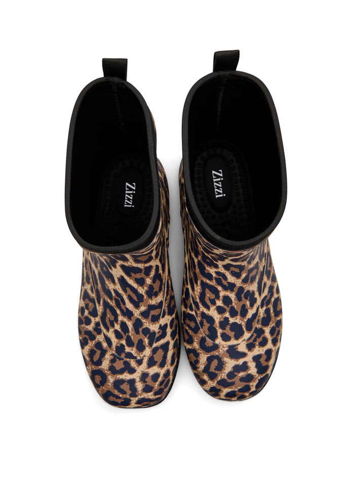 Wide fit - Korte gummistøvler med elastisk neoprene skaft, Leopard AOP, Packshot image number 2
