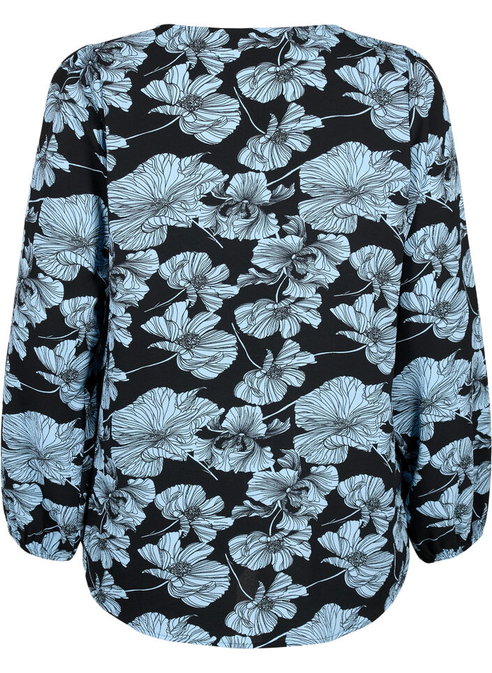 Skjortebluse med v-hals og trykk, Black B. Flower AOP, Packshot image number 1
