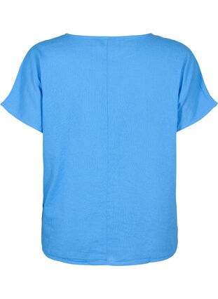 Kortermet bluse i bomullsblanding med lin, Ultramarine, Packshot image number 1