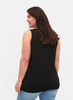 Bomullstopp med rund hals og blondekant, Black, Model image number 1
