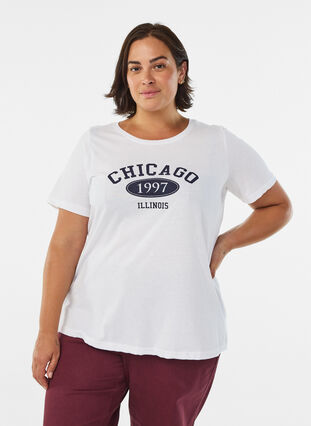 Zizzi FLASH - T-skjorte med motiv, Hvit, Model image number 0