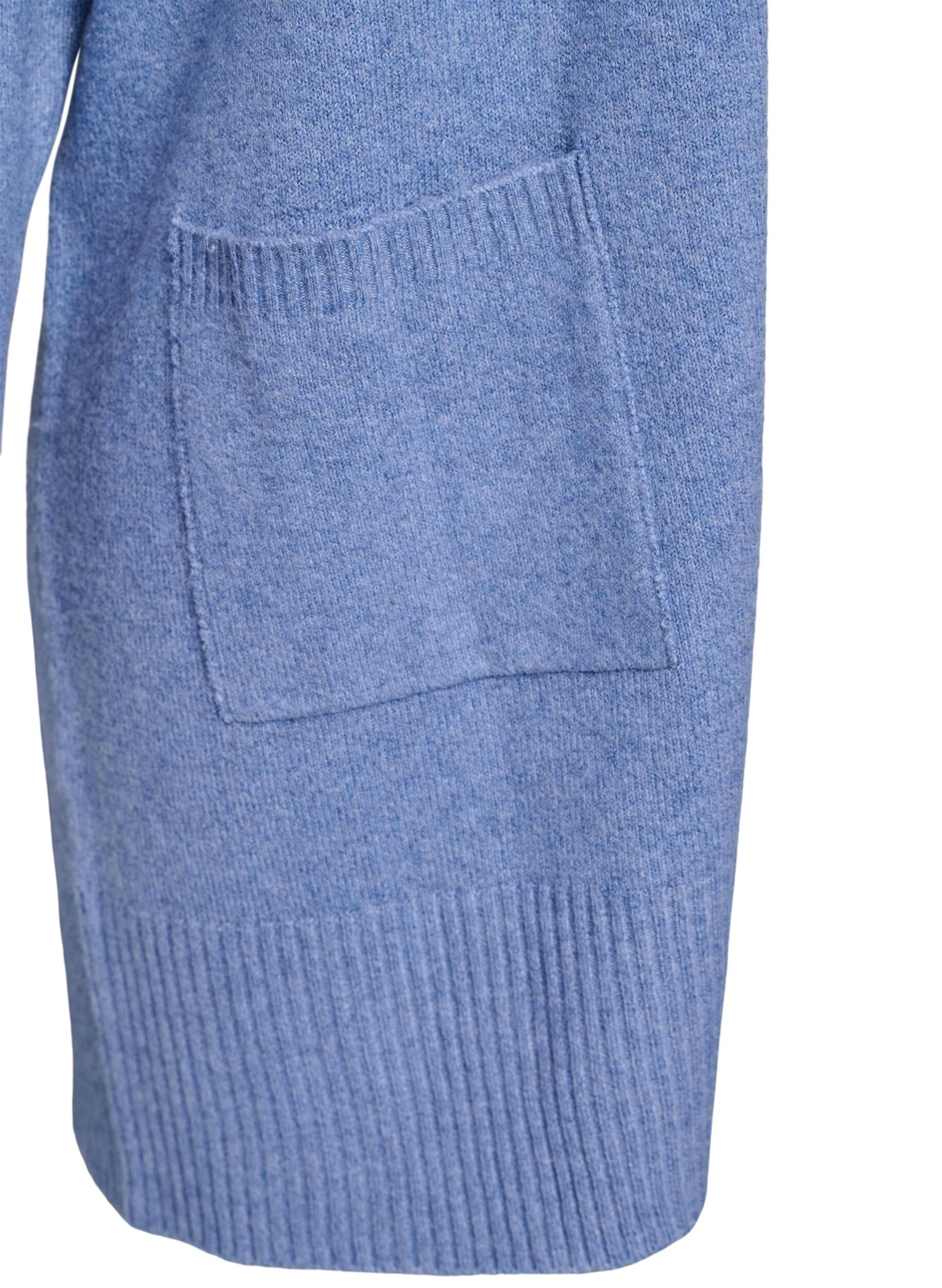 ZizziRibbestrikket cardigan med lommer, Bl&aring;, Packshot image number 3