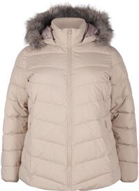 Kort boblejakke med hette, Beige Kort boblejakke med hette