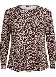 Langermet bluse med leopardm&oslash;nster, Brun