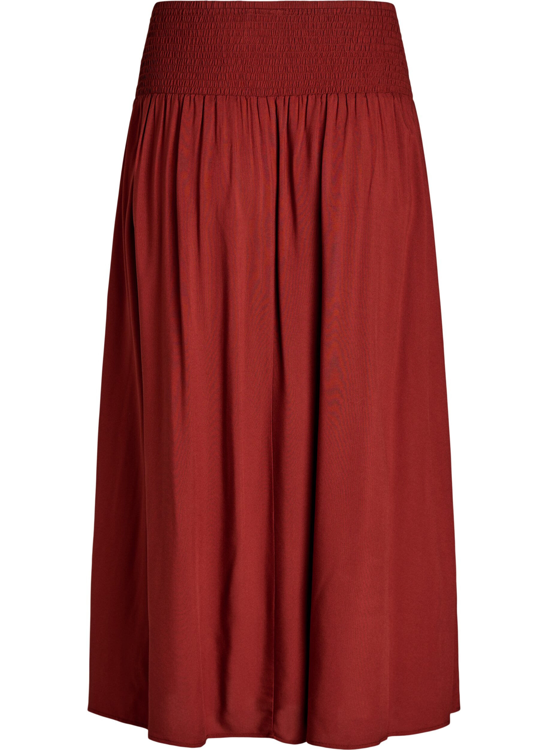 ZizziViskose maxiskj&oslash;rt med smock, R&oslash;d, Packshot image number 1