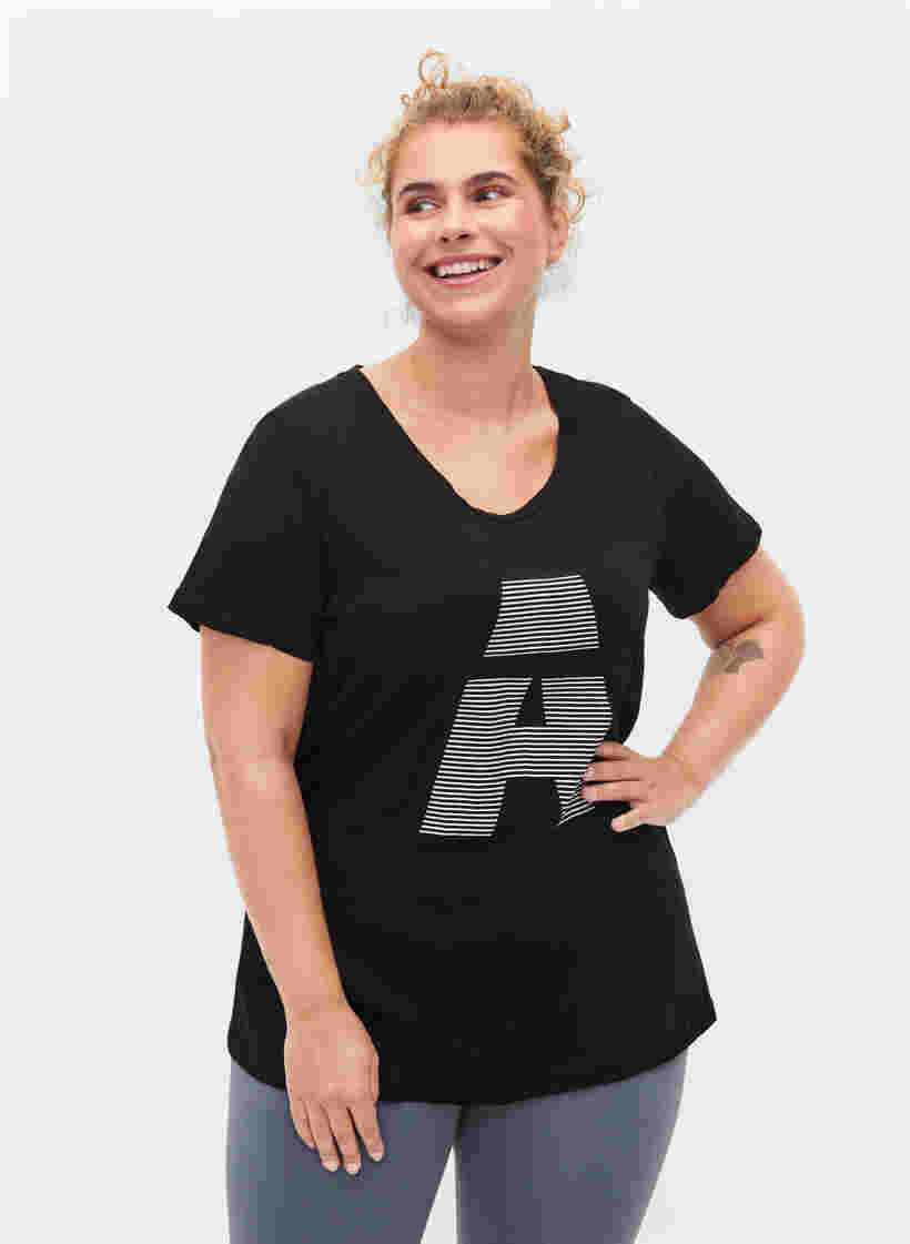 T-skjorte til trening med trykk, Black w. stripe A, Model image number 0
