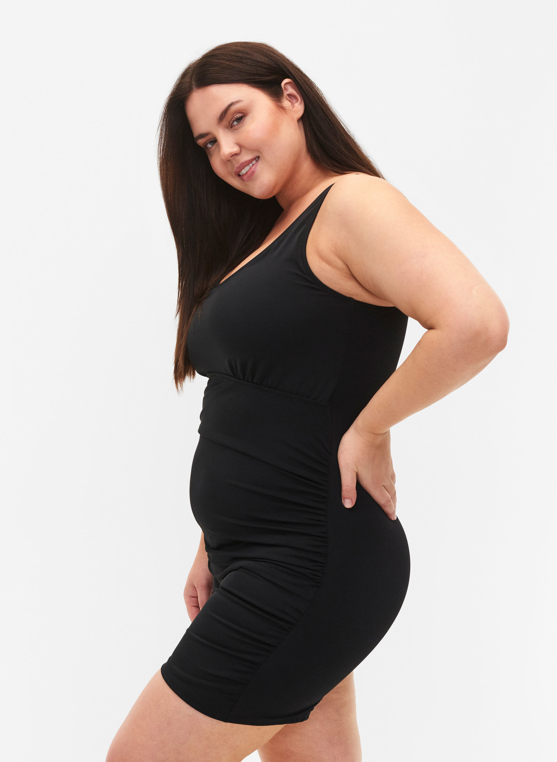 Zizzi Badedrakt med ben, Svart, Model image number 2