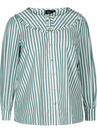 Stripete skjorte i bomull, Green Stripe , Packshot image number 0
