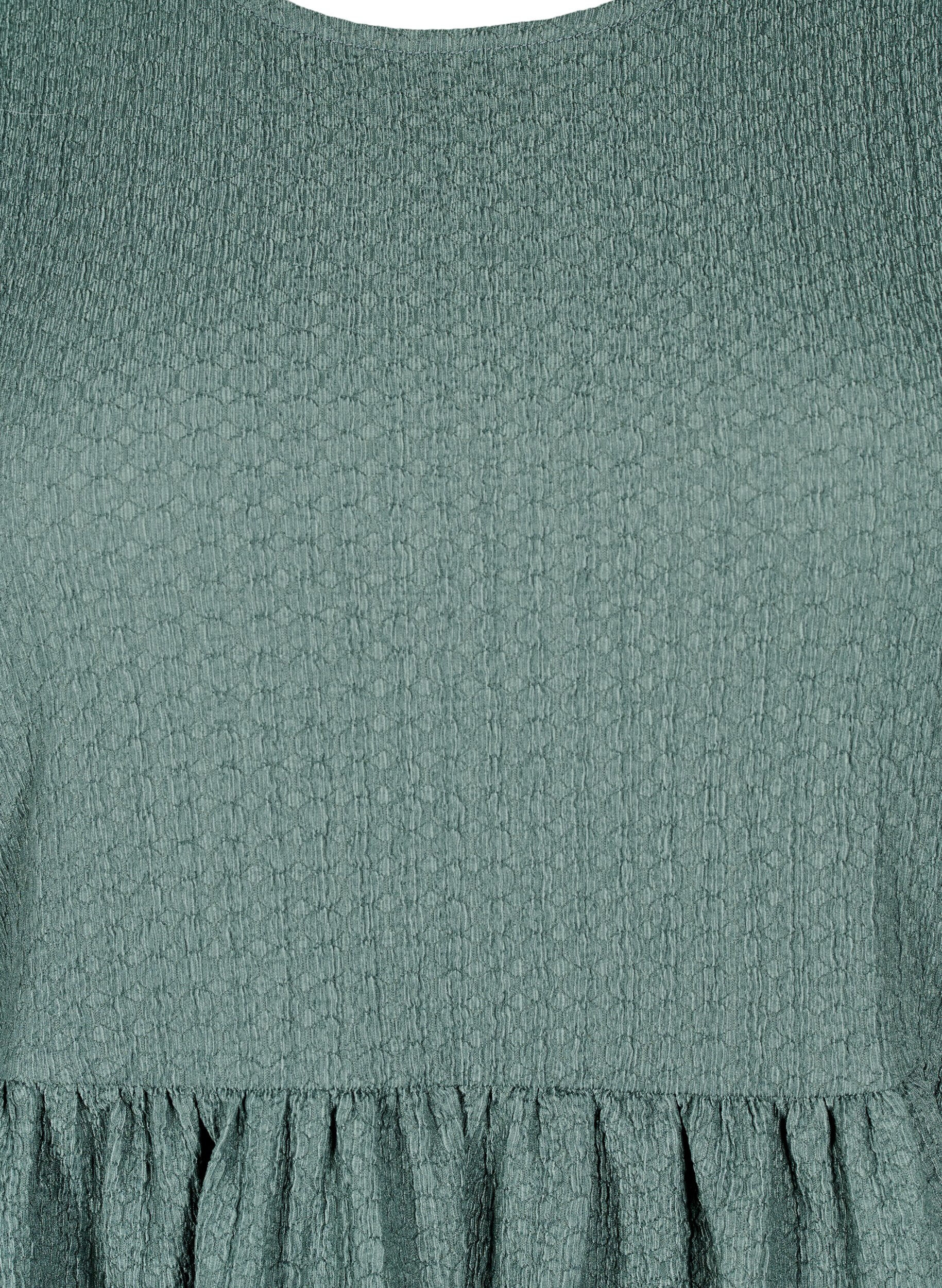 Zizzi FLASH - Kort kjole med tekstur og 3/4 ermer, Balsam Green, Packshot image number 2