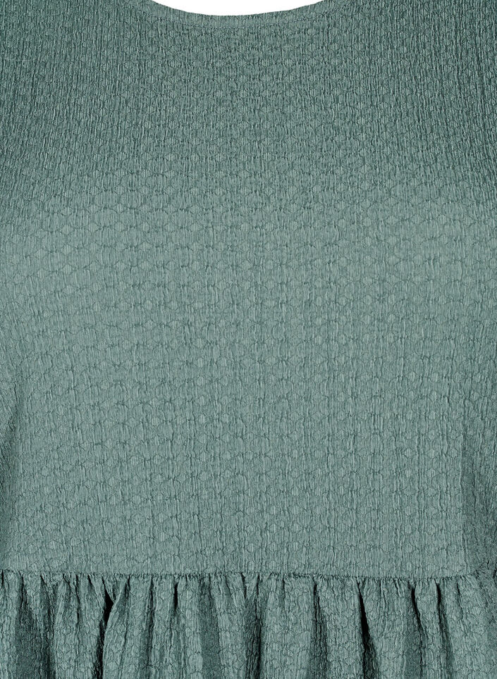 FLASH - Kort kjole med tekstur og 3/4 ermer, Balsam Green, Packshot image number 2
