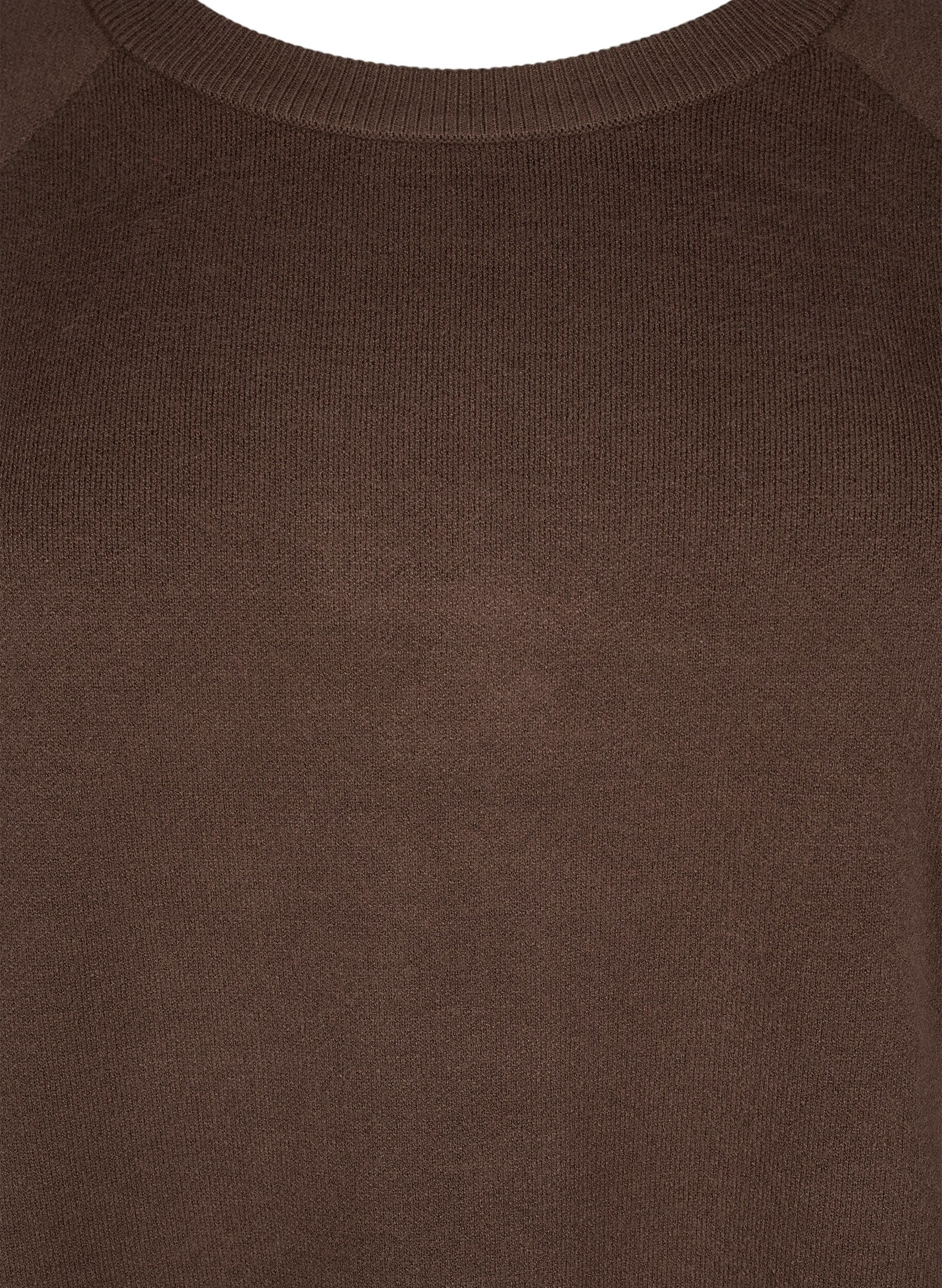 Zizzi Strikkekjole med rund hals og splitt, Brun, Packshot image number 2