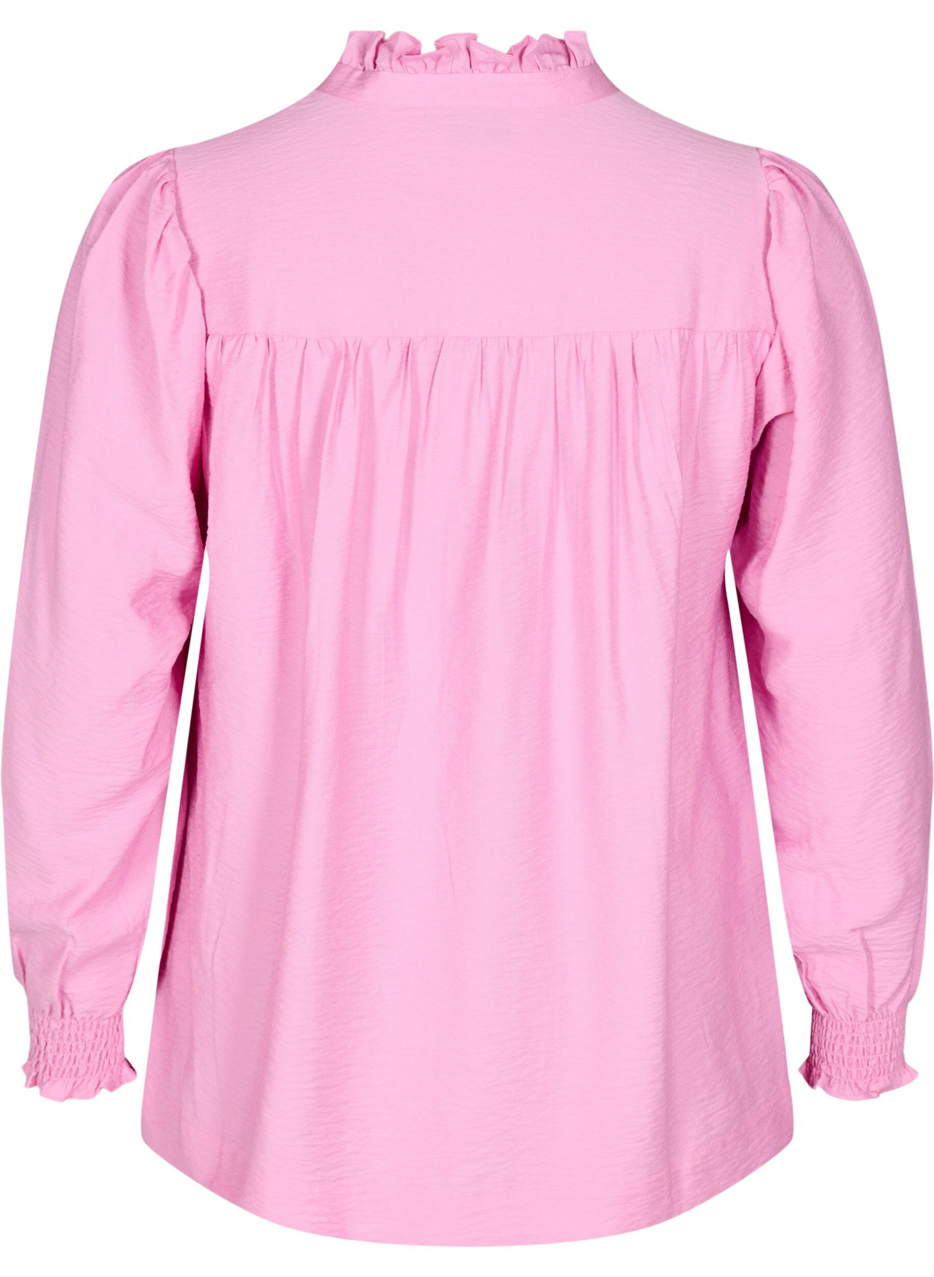 Zizzi Bluse med volangkrage, Rosa, Packshot image number 1