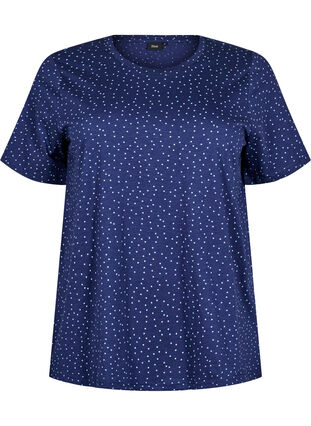 Zizzi Økologisk bomulls-T-skjorte med prikker, Blå, Packshot image number 0