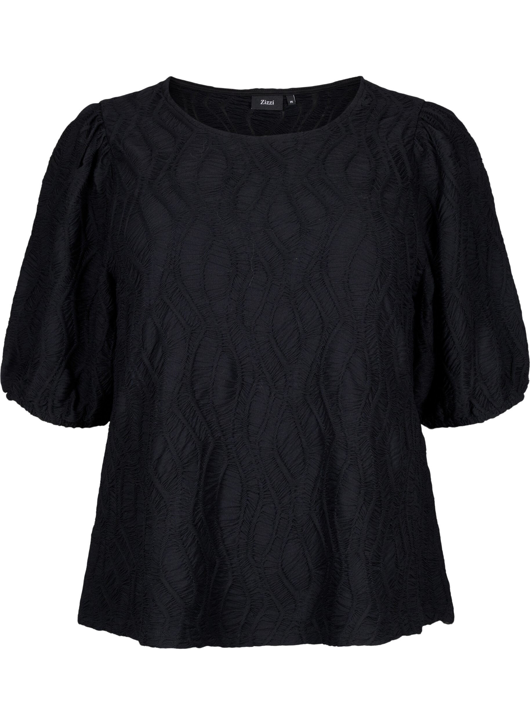 Zizzi Kortermet bluse med tekstur, Black, Packshot image number 0