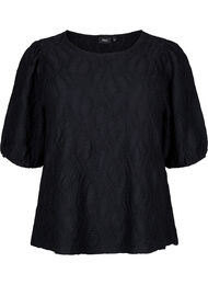 Kortermet bluse med tekstur, Black