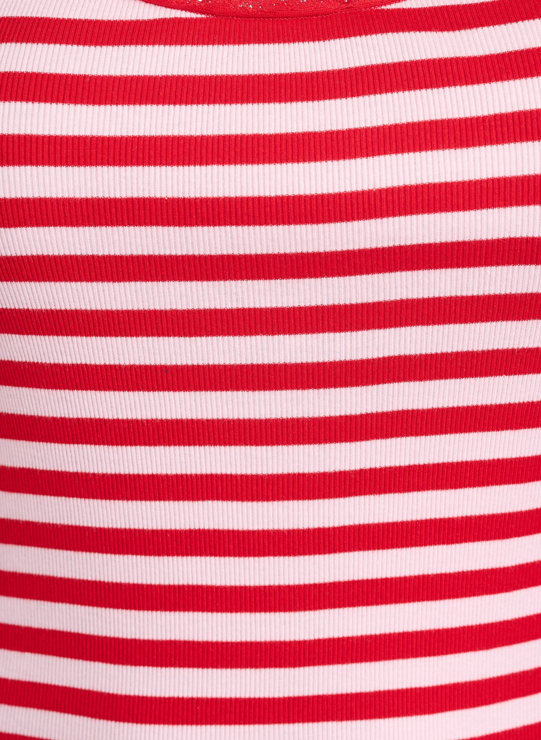 Zizzi Stripete topp med ribbet tekstur og en blondekant, Rosa, Packshot image number 2