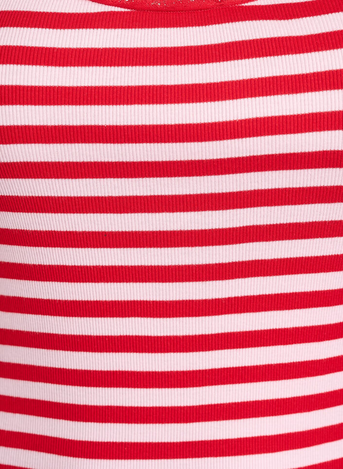 Stripete topp med ribbet tekstur og en blondekant, Rosa, Packshot image number 2