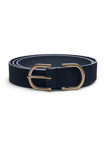 Belte med gullfarget spenne i skinnmiks, Black, Packshot image number 0