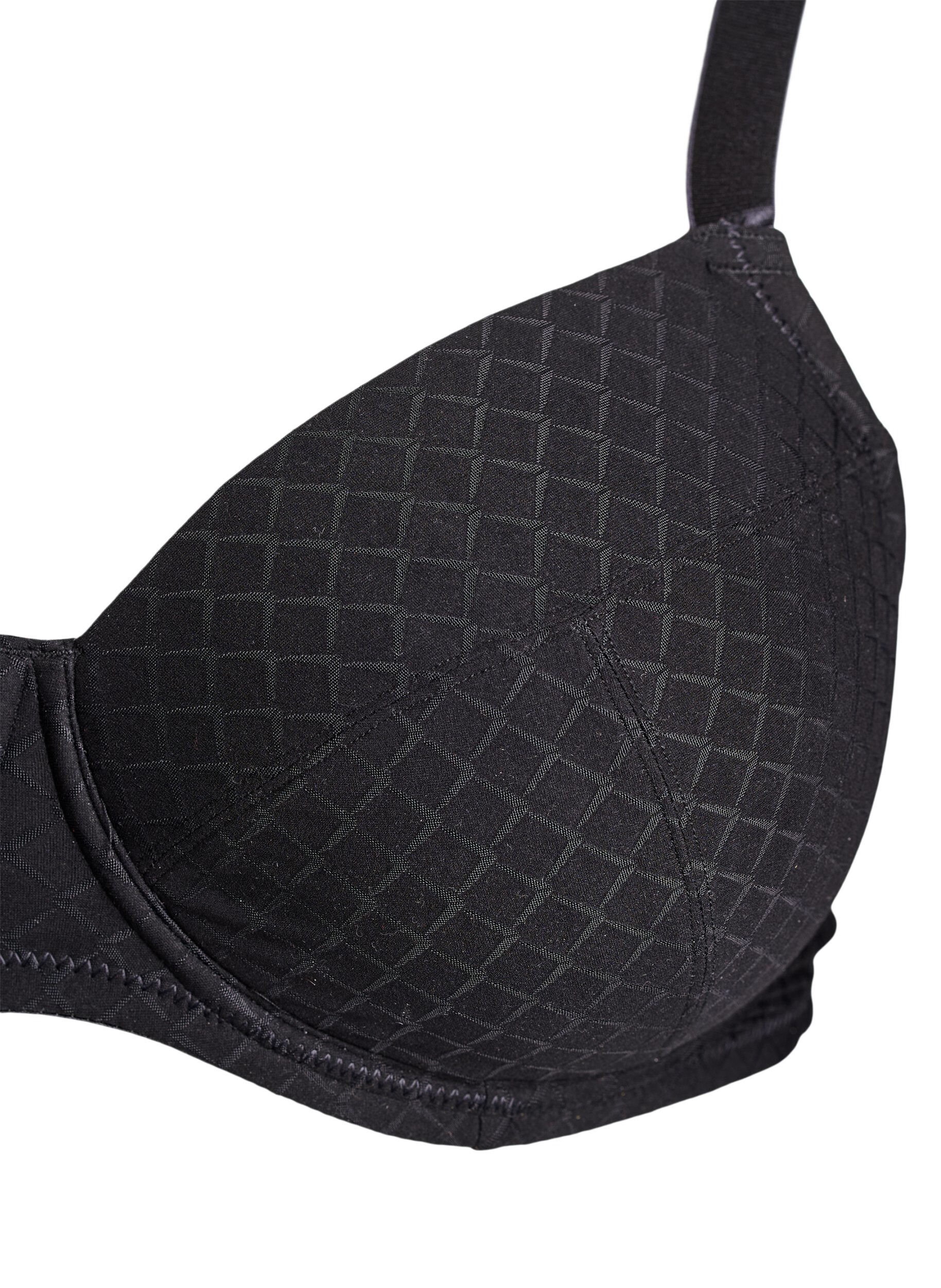ZizziPolstret mikrofiber-BH med rutete m&oslash;nster, Svart, Packshot image number 2