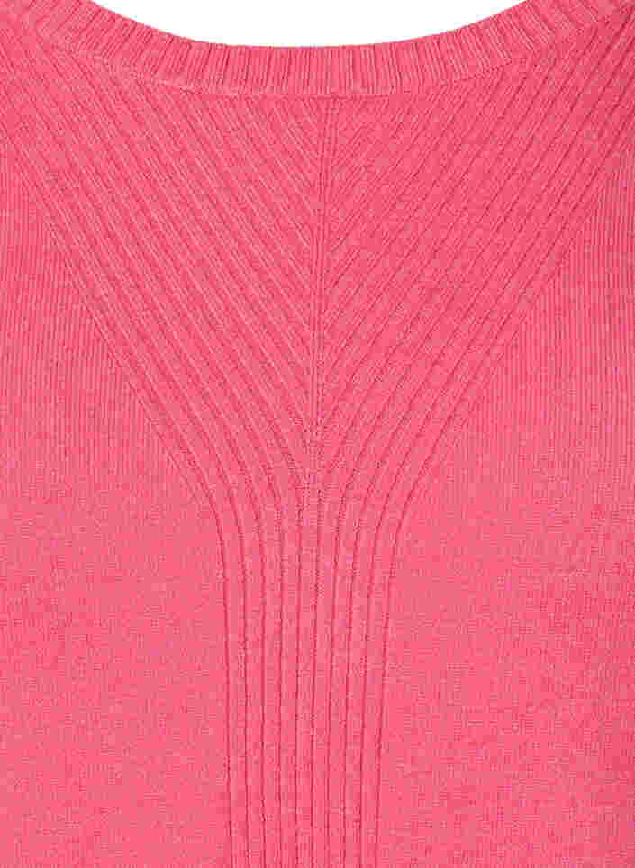 Ensfarget strikkegenser med ribbedetaljer, Hot Pink Mel., Packshot image number 2