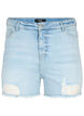Dongerishorts med slitte detaljer, Light Blue Denim, Packshot image number 0