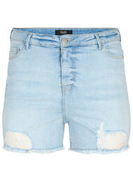 Dongerishorts med slitte detaljer, Light Blue Denim