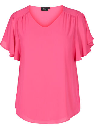 Bluse med korte ermer, Fandango Pink, Packshot image number 0