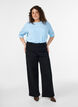 Finstrikket bluse med korte ermer, Bl&aring;, Model image number 1