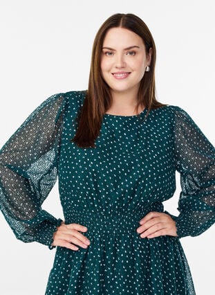 Zizzi Midikjole i chiffon med prikket mønster, Grønn, Model image number 2