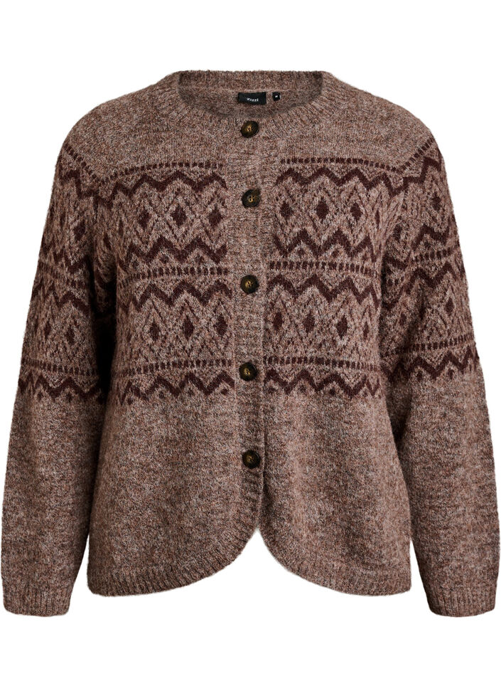 Jacquard m&oslash;nster cardigan, Brun, Packshot image number 0