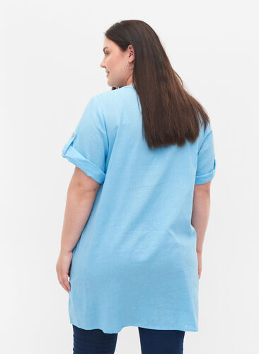 Kortermet tunika i bomull med lommer, Alaskan Blue, Model image number 1