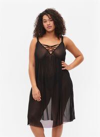 Nattkjole i mesh med string, Black, Model