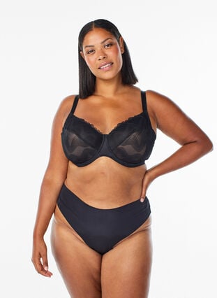 Zizzi Heldekkende BH i mesh med bølgemønster, Svart, Model image number 1