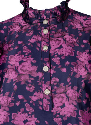 Kjole med rysjedetalj og perleknapper, Dark Blue Pink, Packshot image number 2