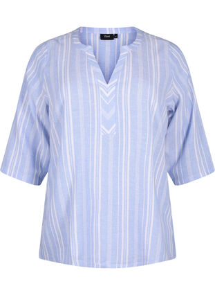 Zizzi Stripete bluse i lin- og viskoseblandet kvalitet, Blå, Packshot image number 0