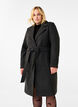 Lang ullkåpe med belte, Dark Grey Melange, Model image number 0