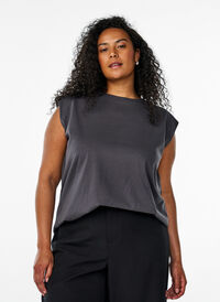 Ermeløs jerseybluse med skulderputer, Grå Ermeløs jerseybluse med skulderputer, Grå, Model