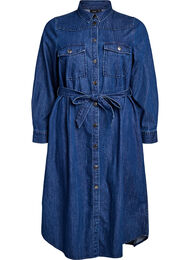 Mididenimkjole med knytebelte, Dark Blue Denim