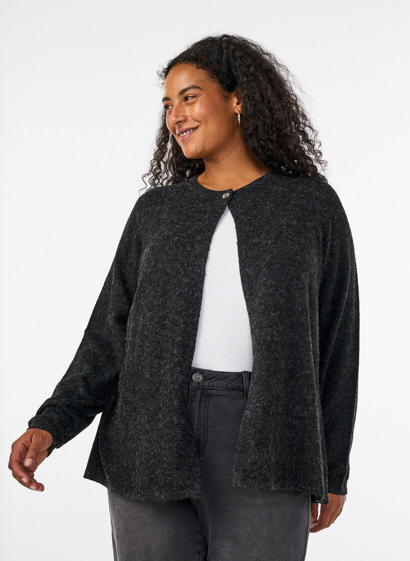 Strikket cardigan med rund hals og knappelukking, Gr&aring;, Model image number 0