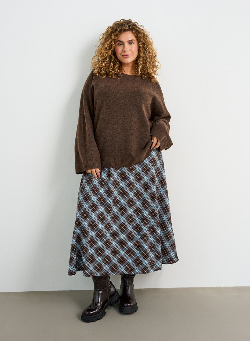 L&oslash;s strikkebluse med alpakka og ull, Brun, Model image number 1