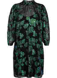 Blomstrete kjole i viskose med lurex struktur, Black w. Green Lurex