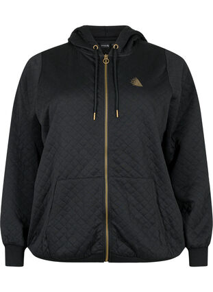 Vattert sportscardigan med hette, Black, Packshot image number 0