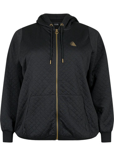 Vattert sportscardigan med hette, Black, Packshot image number 0