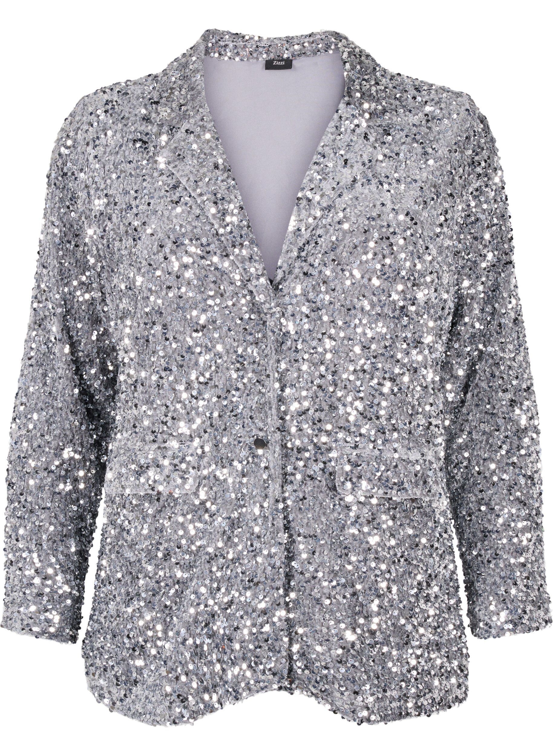 Zizzi Paljettblazer med lommer, Silver, Packshot image number 0