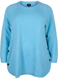 Melert strikkegenser med knappedetaljer, River Blue WhiteMel.