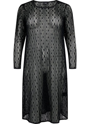 Heklet kjole med lange ermer, Black, Packshot image number 0
