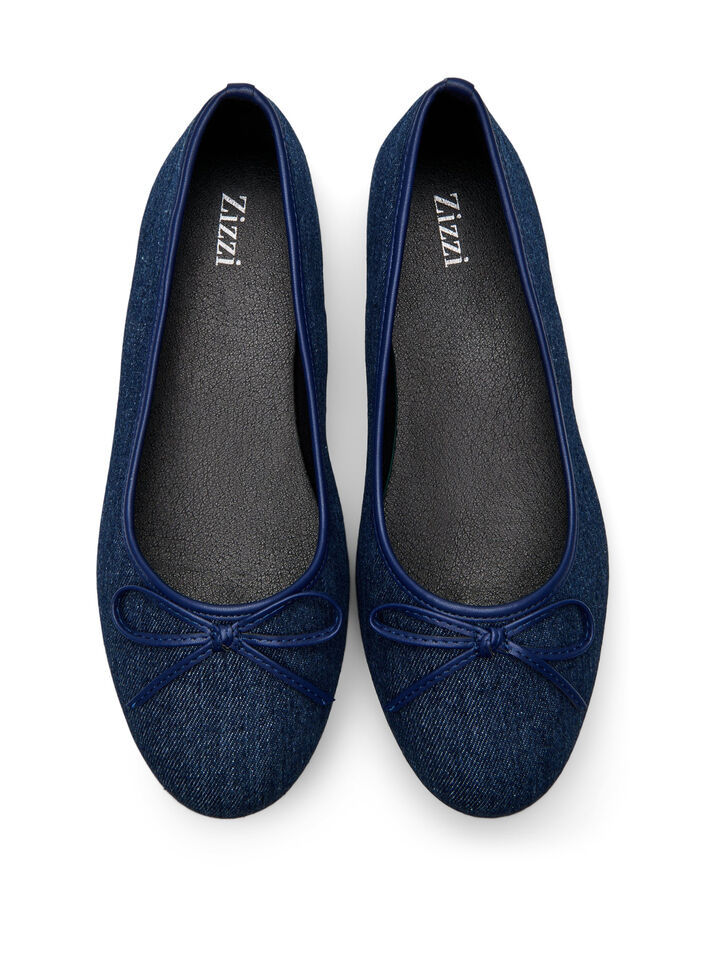 Wide fit - Denim ballerina med sløyfe, Dark Blue Denim, Packshot