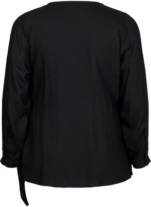 Langermet bluse i viskose med wrap look, Black, Packshot image number 1
